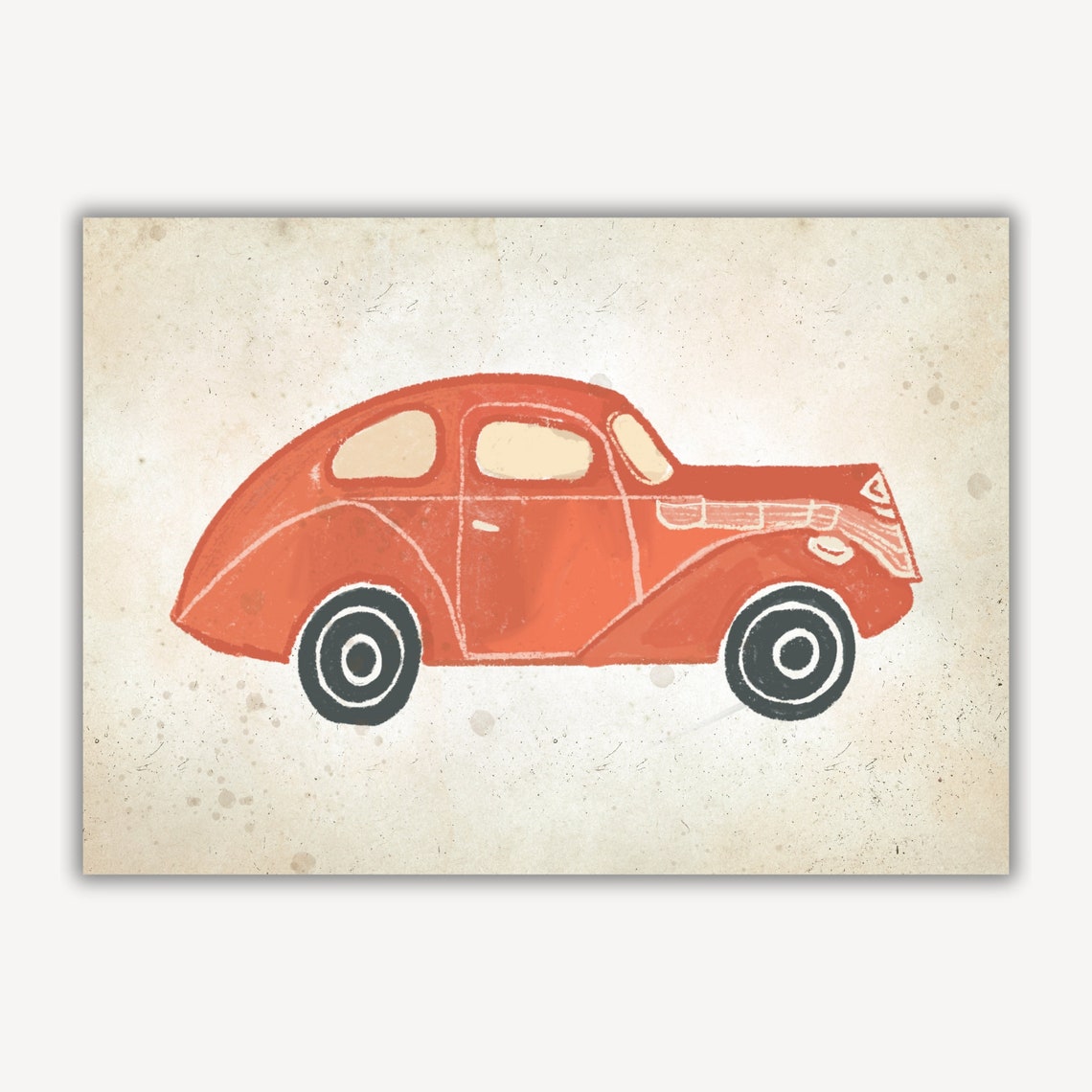 Bold Vintage Red Classic Car Painted Nursery Illustration Poster - Image 2
