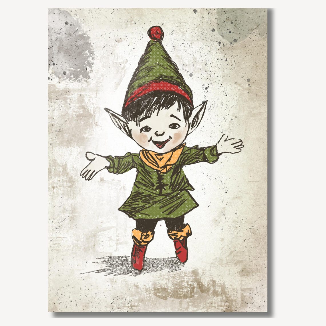 Cheerful Christmas Elf Boy With Pointed Ears Vintage Art Poster - Image 2