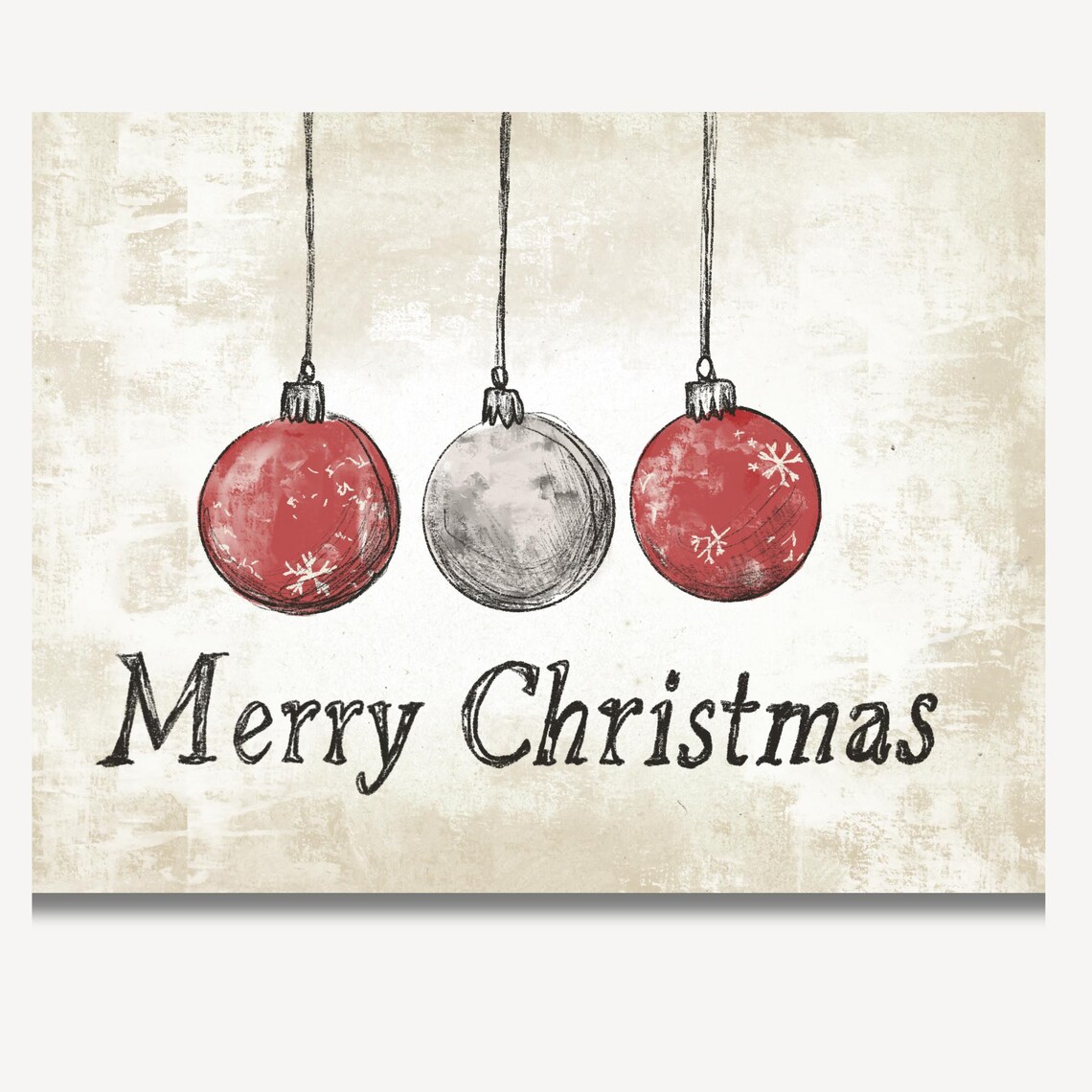 Three Hanging Christmas Ornaments Merry Christmas Script Poster - Image 2