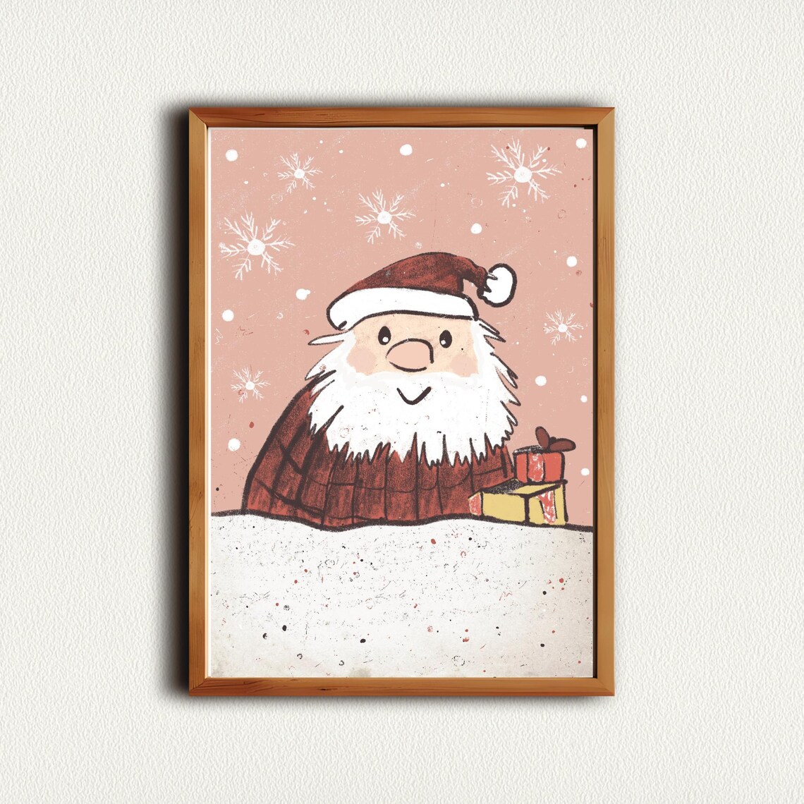 Smiling Santa With Gifts Snowy Hill Kids Christmas Nursery Poster - Image 4