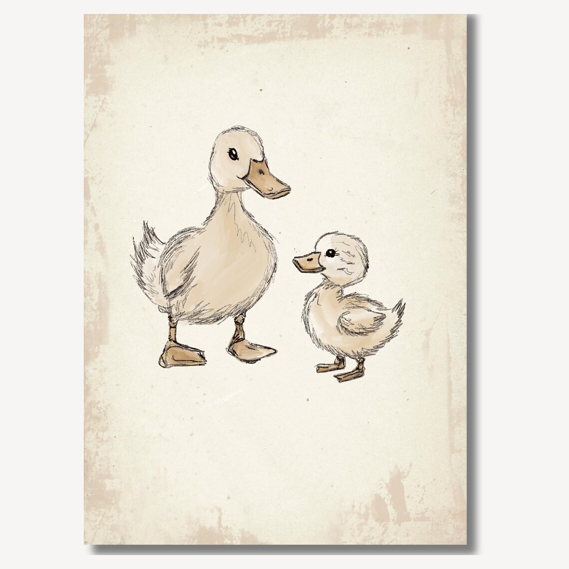 Vintage Mother Duck And Duckling Nursery Art Print - Image 2