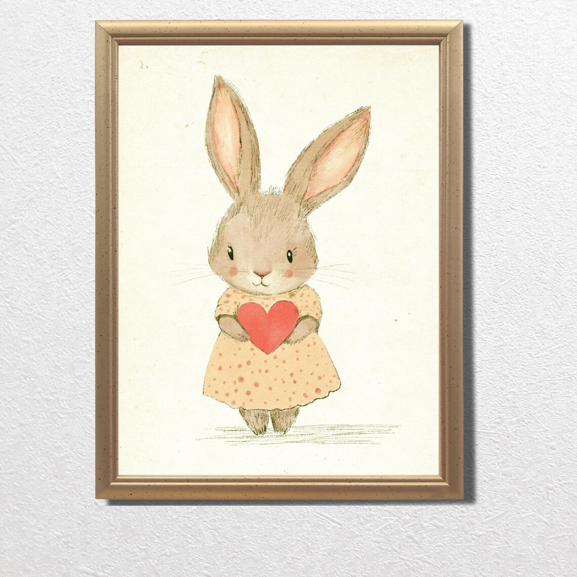 Cute Bunny in Polka Dot Dress Holding Red Heart Nursery Poster - Image 3