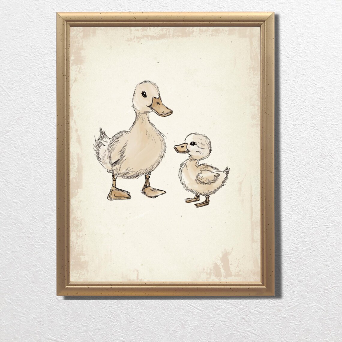 Vintage Mother Duck And Duckling Nursery Art Print - Image 3