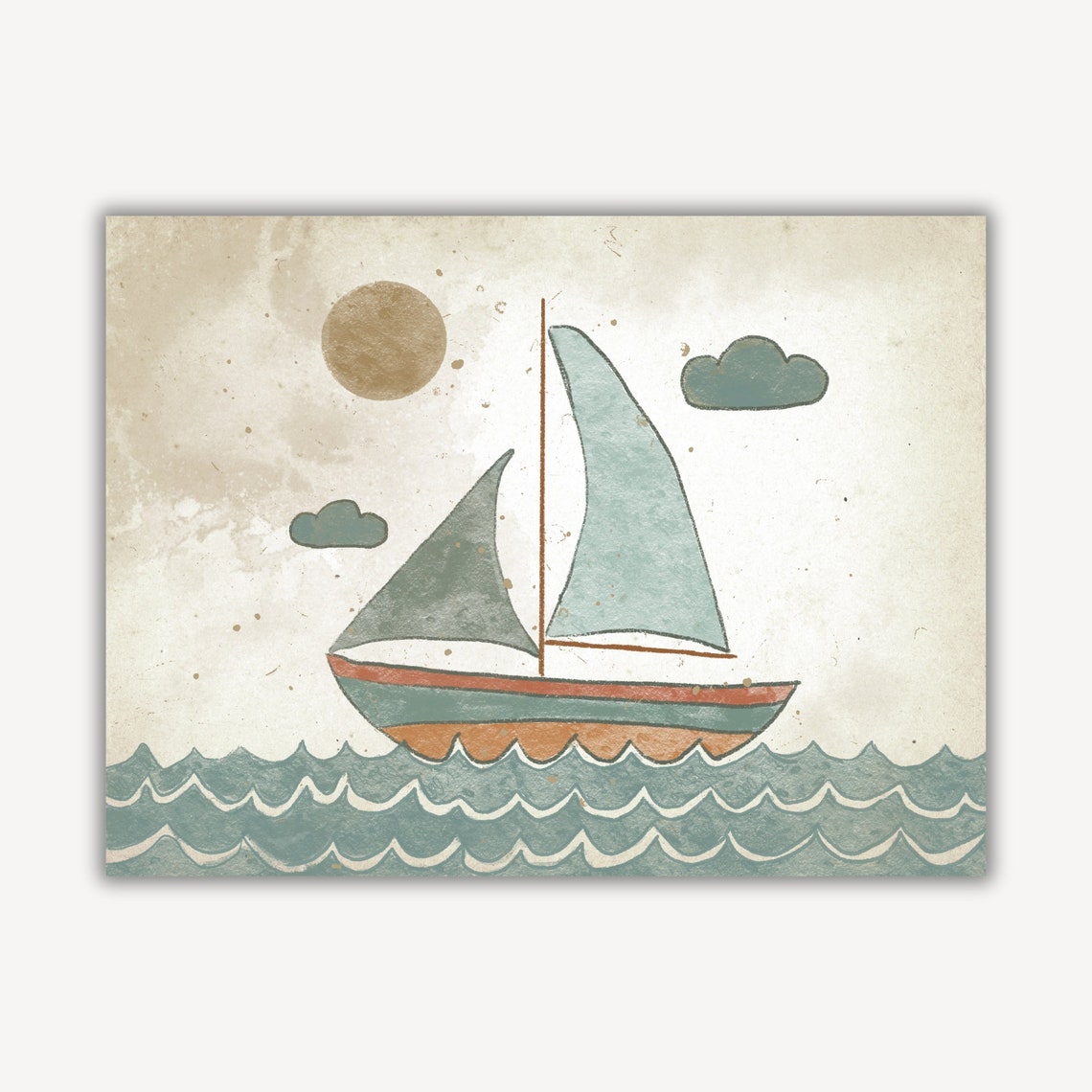 Sailboat Ocean Waves Vintage Nursery Illustration Kids Room Poster - Image 3
