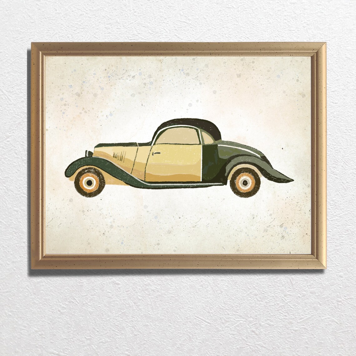 Classic Vintage Sports Car Green Cream Nursery Sketch Poster - Image 3