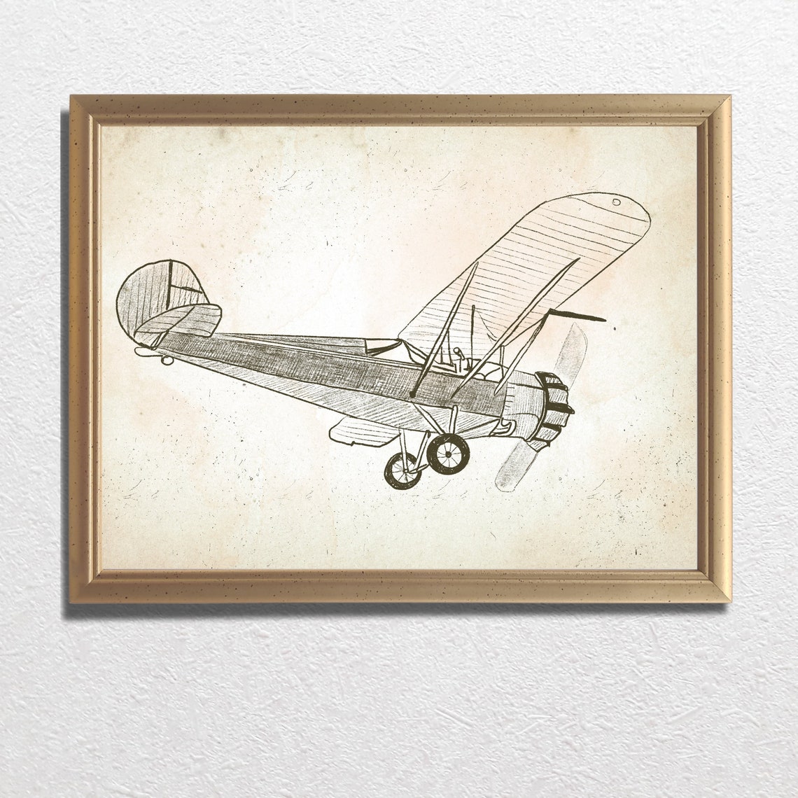 Vintage Biplane Airplane Pencil Sketch Boys Room Decor Wall Art - Image 3