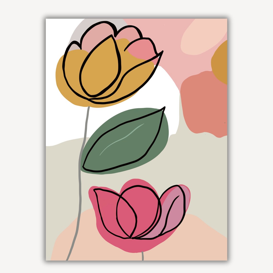 Abstract Gold Tulip and Pink Bloom Minimalist Floral Art Print - Image 2