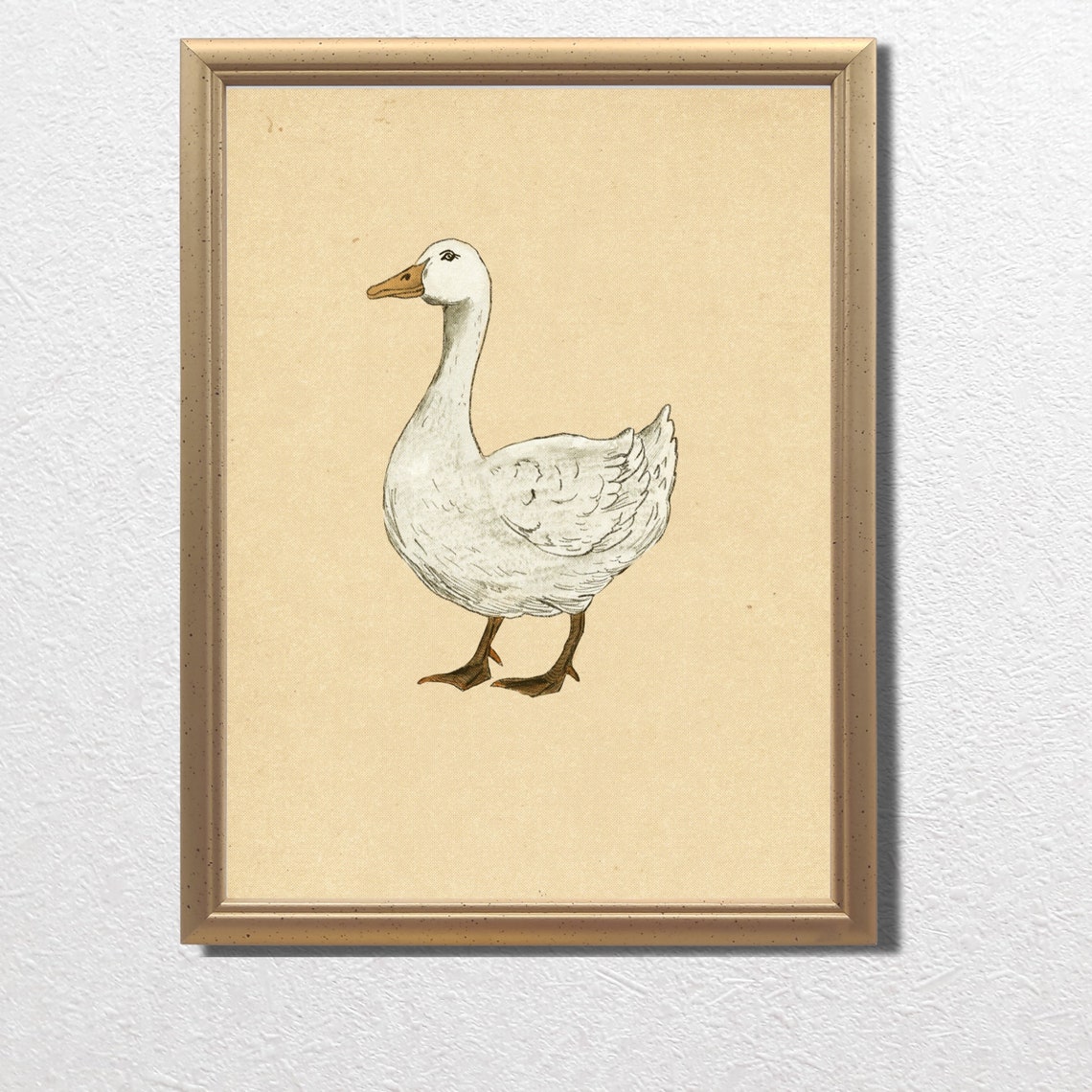 White Goose Nursery Sketch Warm Beige Background Cottage Print - Image 2