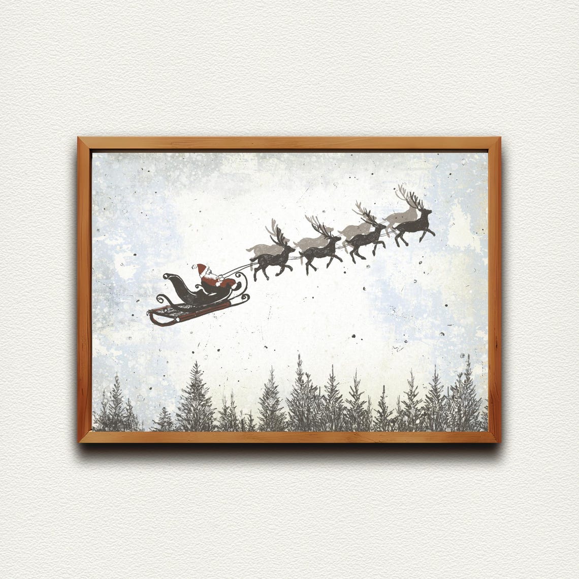 Santa Sleigh With Reindeer Vintage Christmas Eve Flight Poster - Image 4