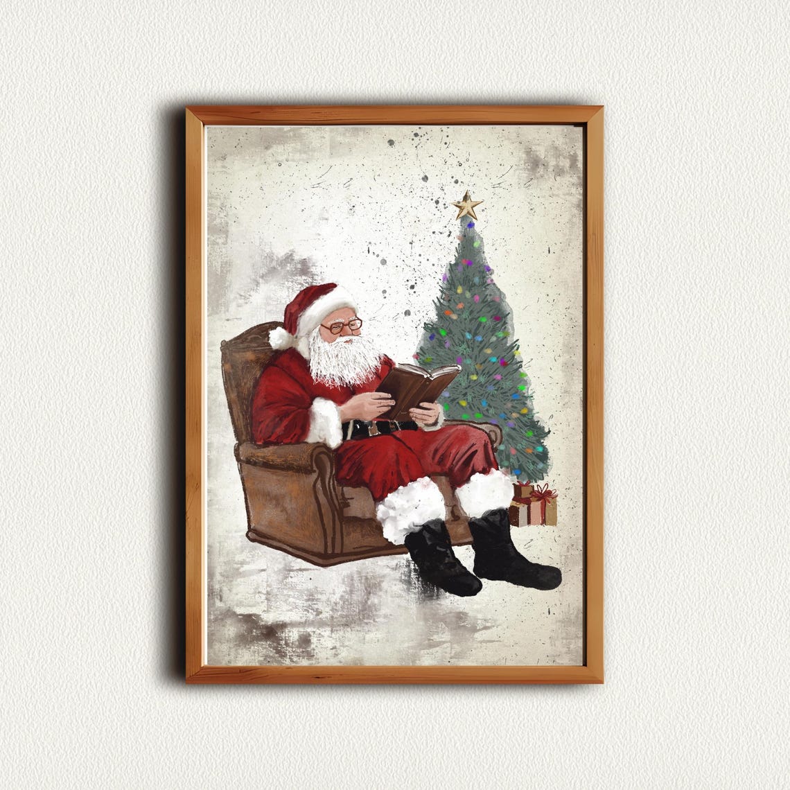 Father Christmas Reading by Christmas Tree Vintage Art Print - Image 4