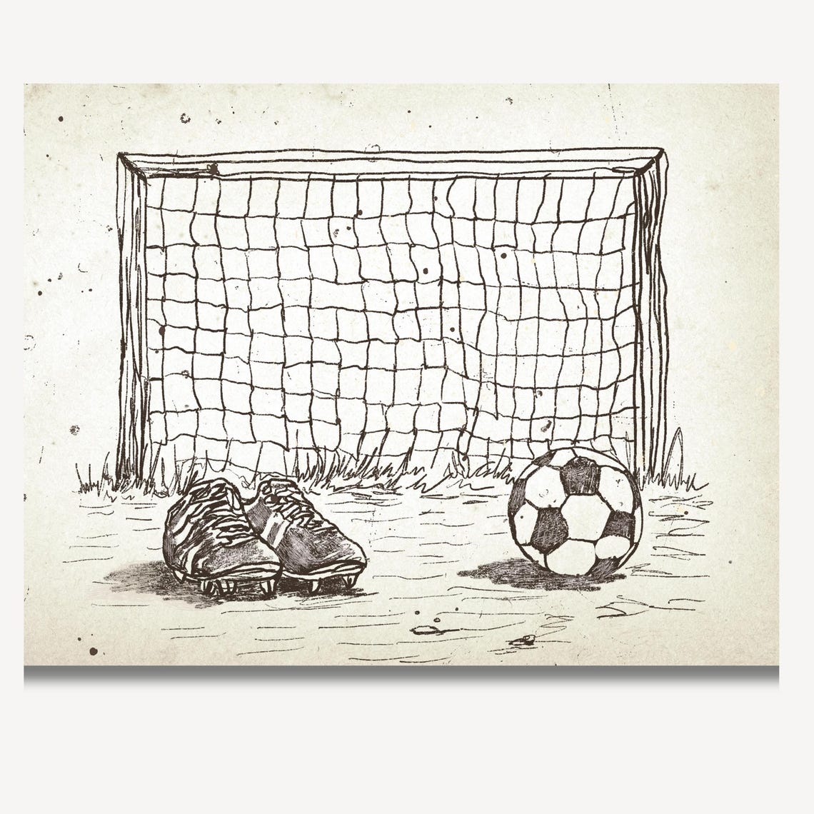 Vintage Nursery Print Soccer Goalposts Sketch Kids Sports Gallery Wall Gender Neutral Art Football Printfootball Boots Print - Image 2