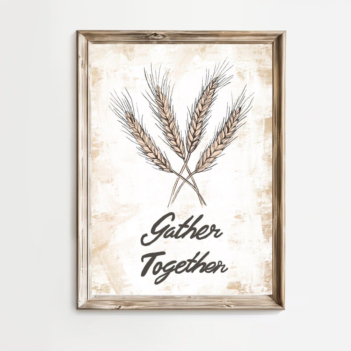 Gather Together Wheat Sheaf Sketch Rustic Thanksgiving Quote Poster