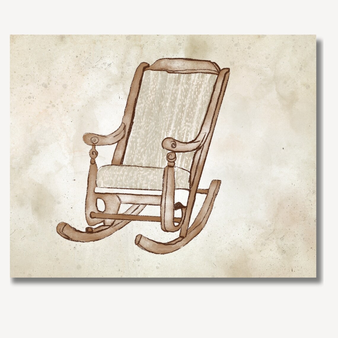 Antique Wooden Rocking Chair Sketch Vintage Nursery Detail Poster - Image 2