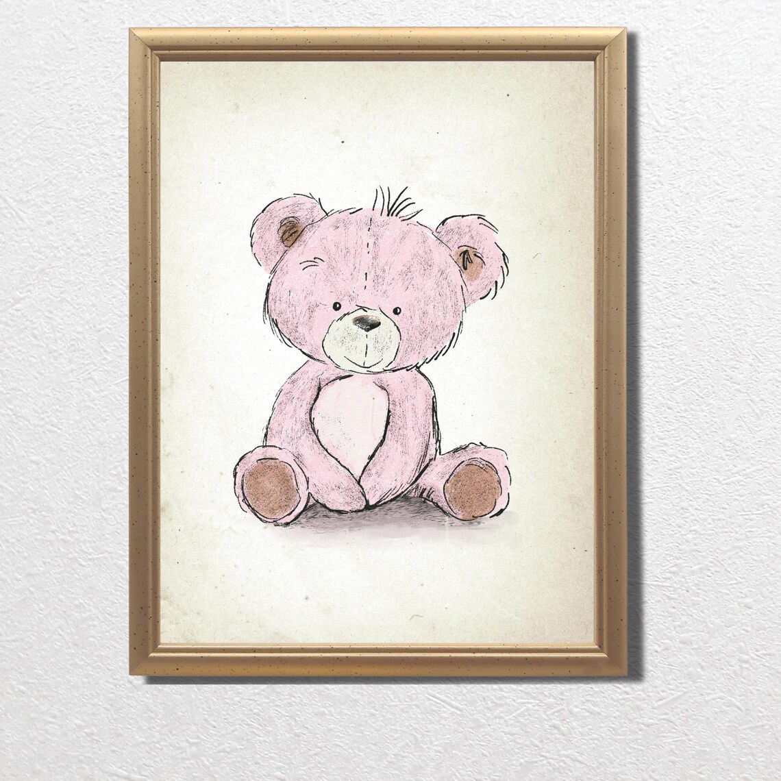 Soft Pink Teddy Bear Sketch Vintage Nursery Baby Room Art Poster - Image 2