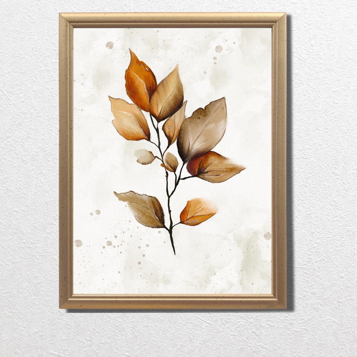 Golden Autumn Leaves Branch Watercolor Fall Botanical Wall Art - Image 3
