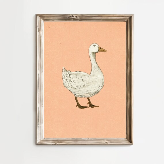 White Goose Nursery Sketch Blush Pink Background Farmhouse Poster
