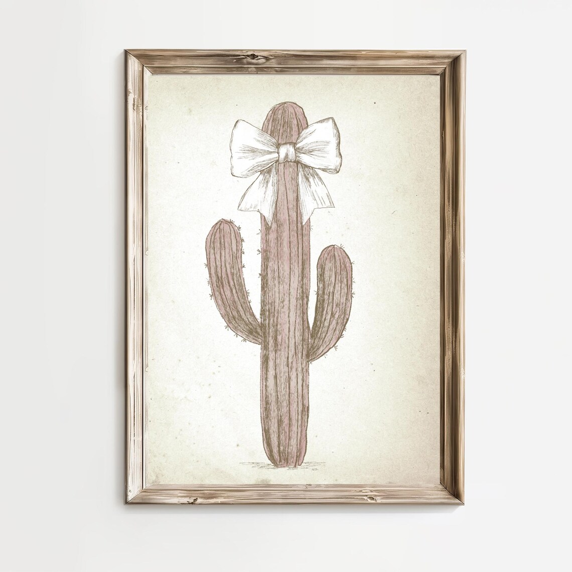 Saguaro Cactus With White Bow Sketch Pink Southwestern Nursery Poster