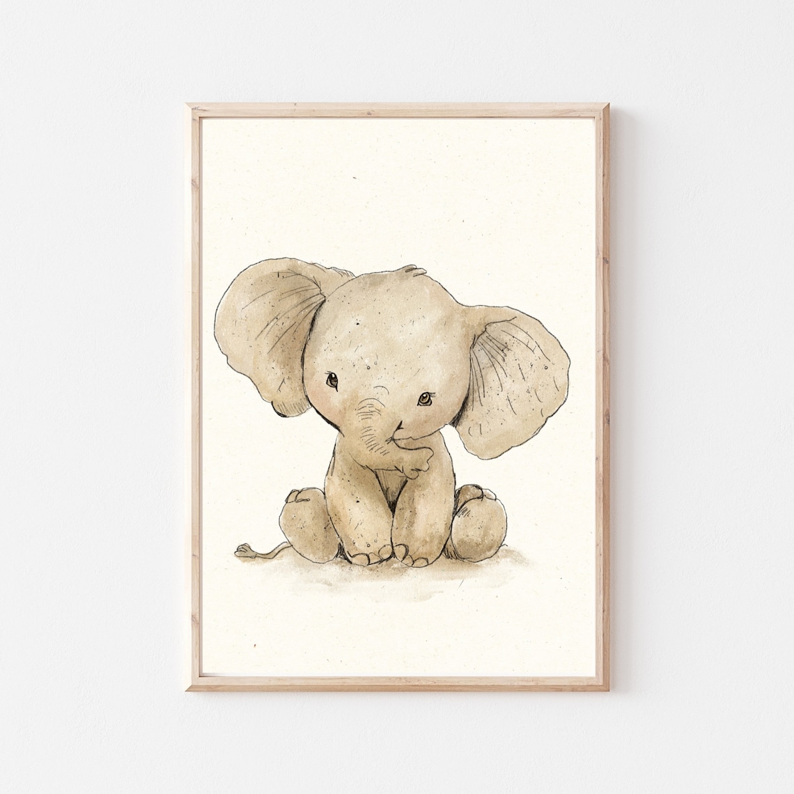 Vintage Elephant Nursery Sketch Art Print, Gender Neutral