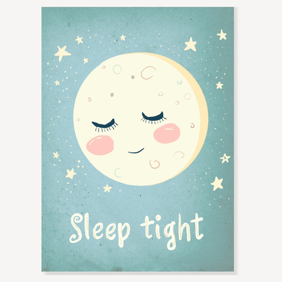 Sleep Tight Smiling Moon Stars Kids Nursery Affirmation Poster - Image 2