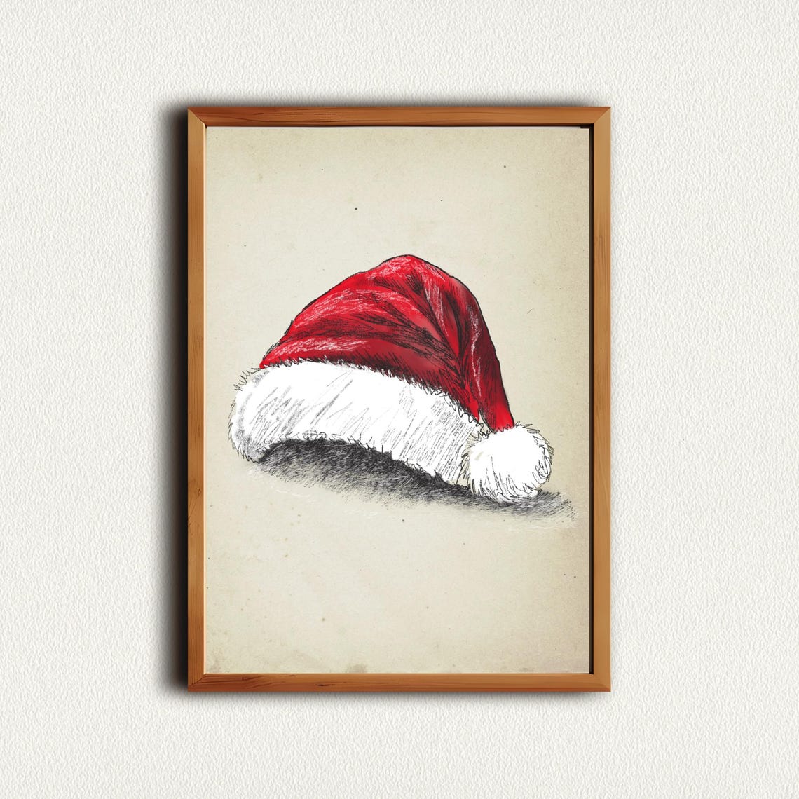 Red Santa Hat Ink Sketch In Vintage Christmas Holiday Style Poster - Image 3