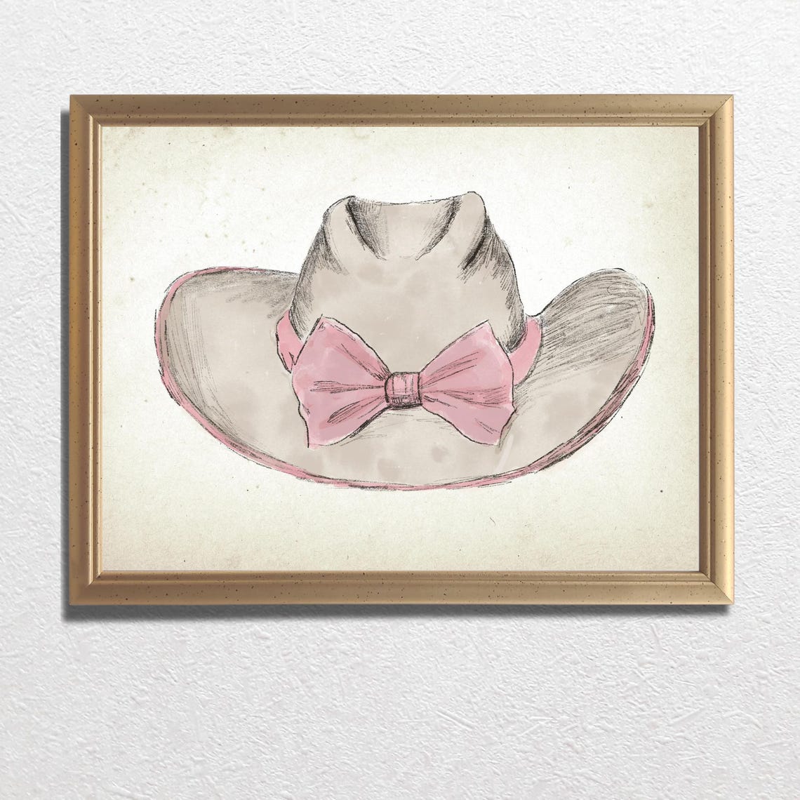 Cowgirl Hat With Pink Bow Sketch Blush Western Nursery Poster - Image 3