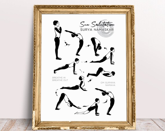 Sun Salutation Yoga Sequence Poster, Surya Namaskar Asana Chart Wall Decor