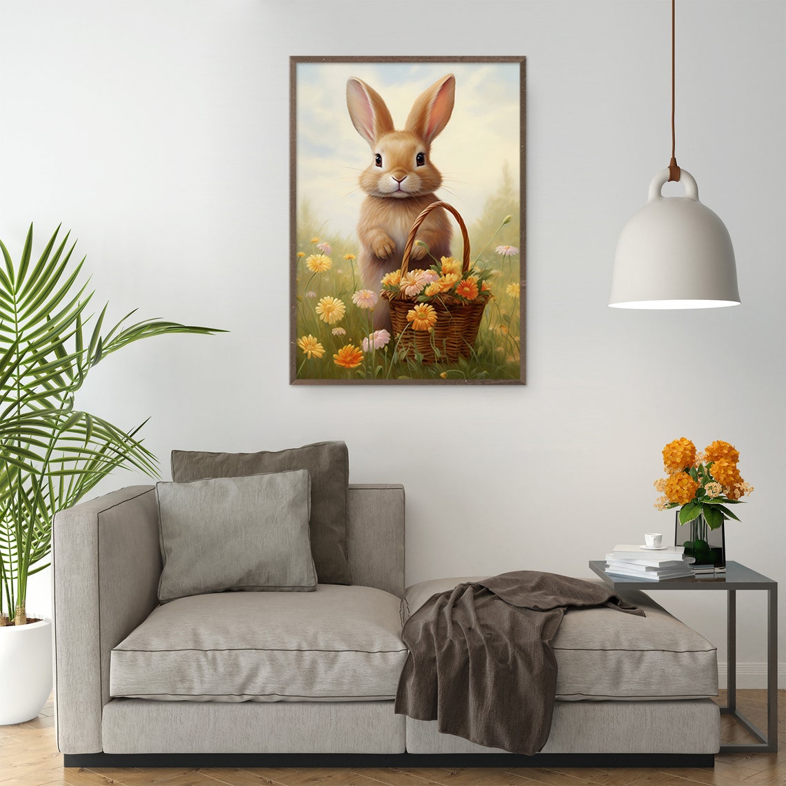 Cute Easter Bunny Spring Print Floral Easter Basket Easter Rabbit Easter Vintage Decor Wildflower Easter Farmhouse Wall Art - Image 5