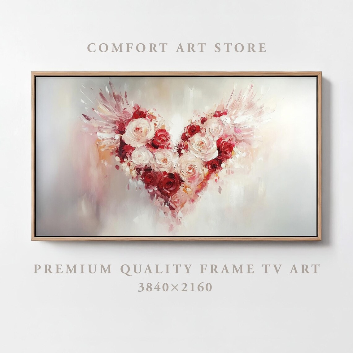 Valentines Day Frame Tv Art Frame Tv Red Pink Heart Of Roses Tv Vintage Valentines Heart Wings Painting Moody Romantic Home Dcor - Image 5