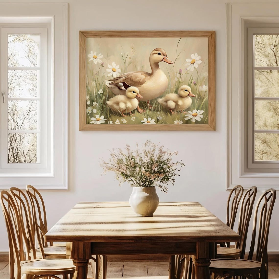 Easter Duck Print Cute Easter Ducklings Neutral Spring Wildflower Duck Nursery Easter Wall Art Easter Vintage Animal Rustic Decor - Image 2