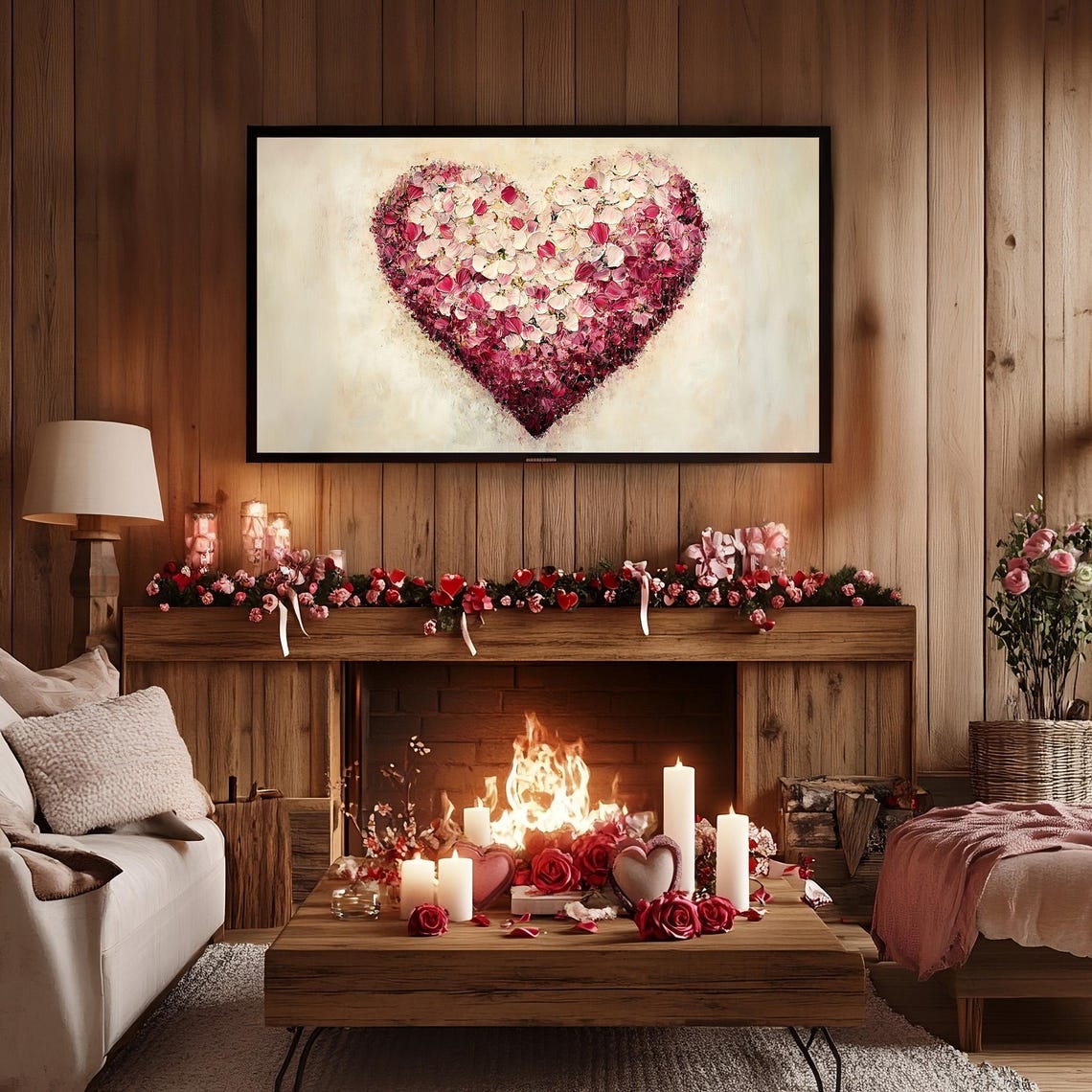 Pink Petal Heart Frame TV Art Moody Romantic Valentine's Day Poster - Image 2