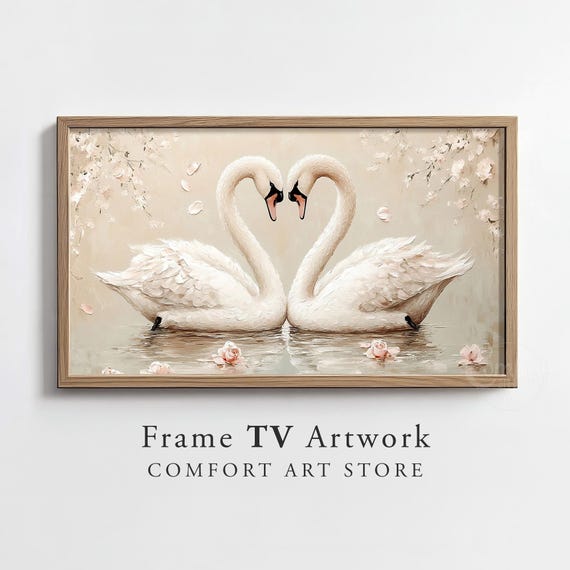 Valentines Day Frame Tv Art Frame Tv Swan Heart Shaped Frame Tv Vintage Spring Valentines Painting Moody Romantic Dcor Gift For Her