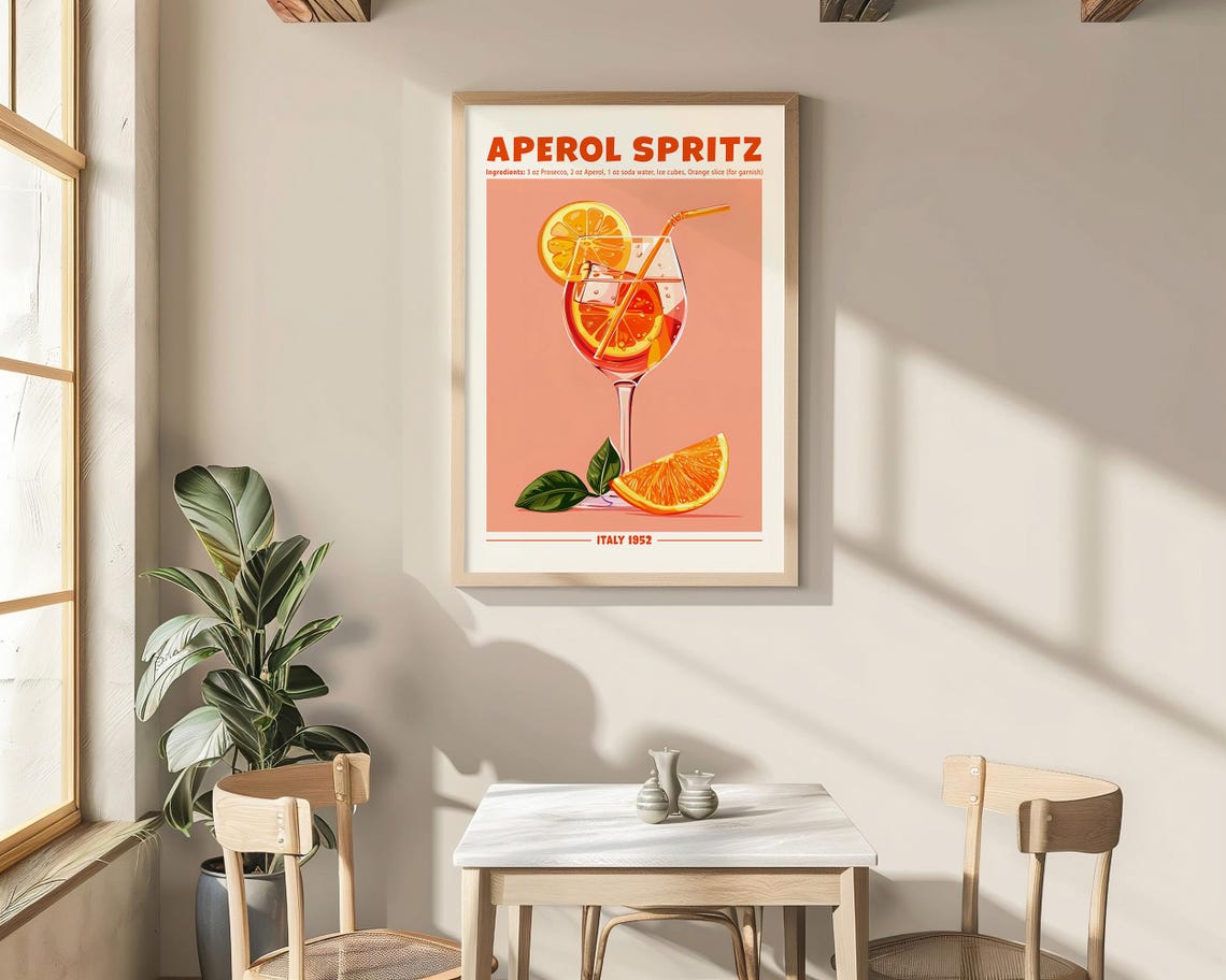 Aperol Spritz Retro Cocktail Recipe Poster Vintage Italian Bar Poster - Image 4