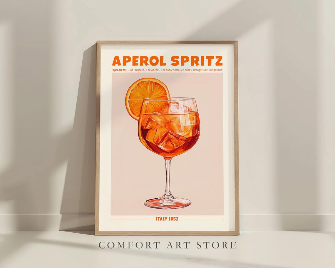 Aperol Spritz Cocktail Recipe Italy 1952 Retro Bar Decor Poster