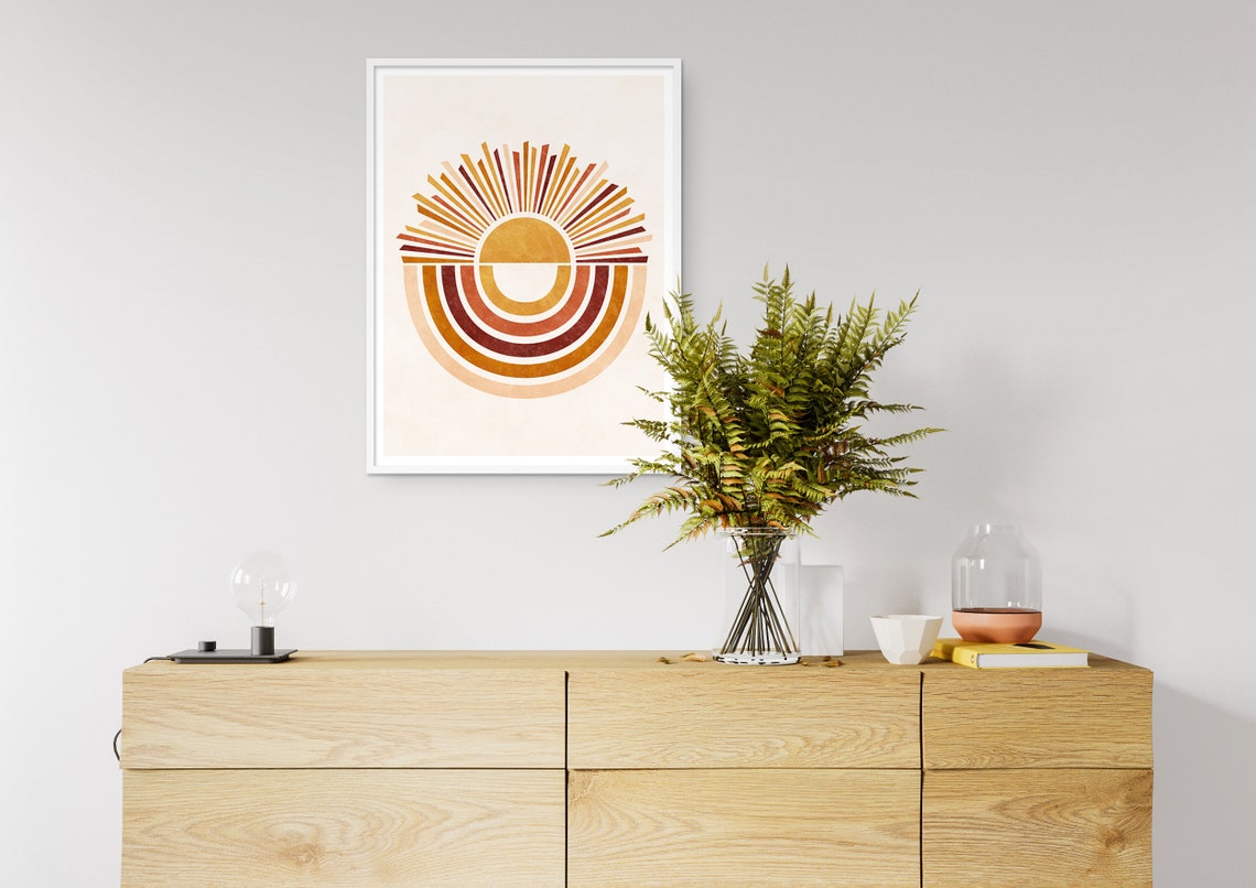 Boho Sun Rainbow Print Boho Wall Art Boho Rainbow Mid Century Modern Sunburst Print Minimalist Sunshine Terracotta Print - Image 3