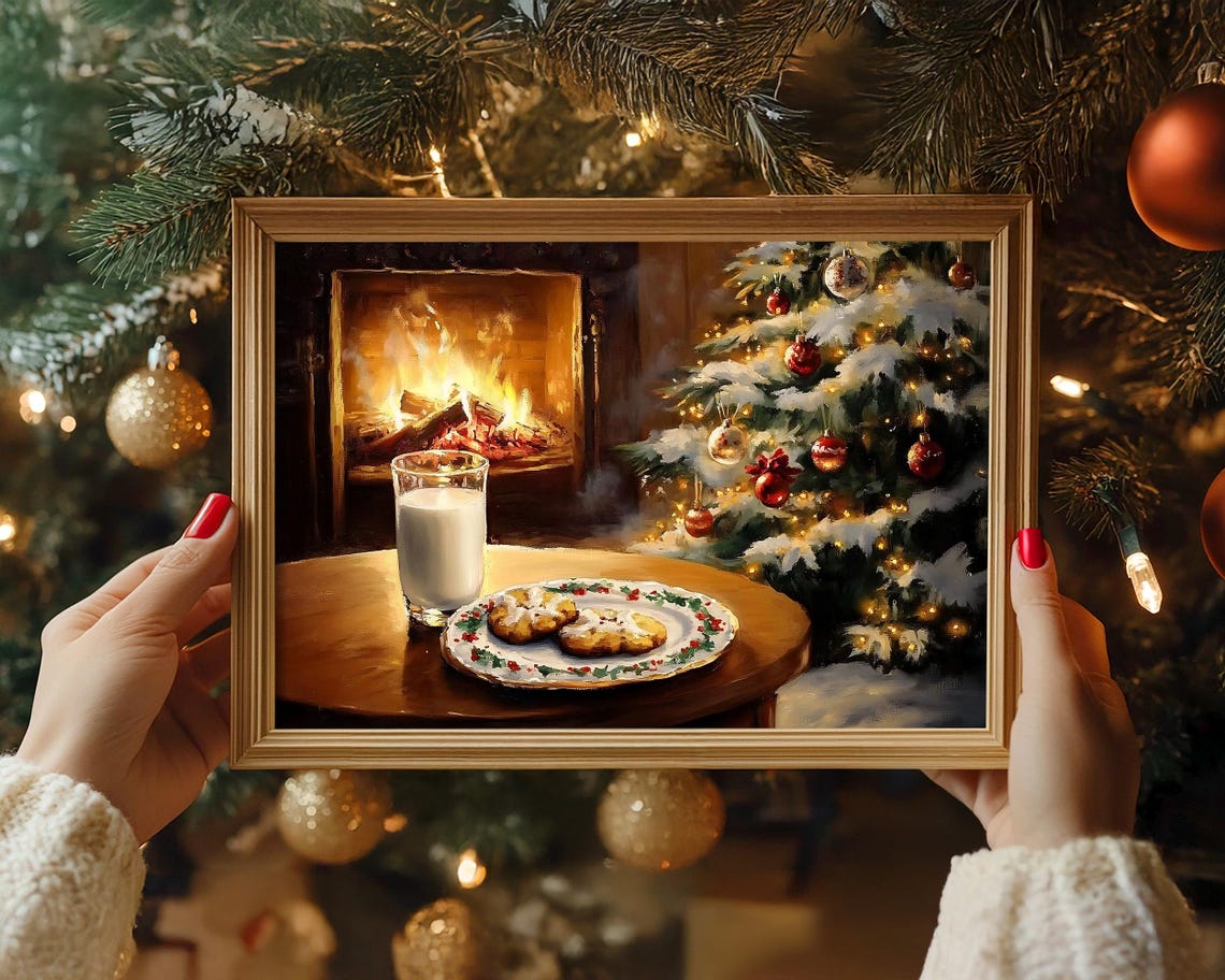 Cookies and Milk for Santa by Fireplace Christmas Eve Scene Poster - Image 2