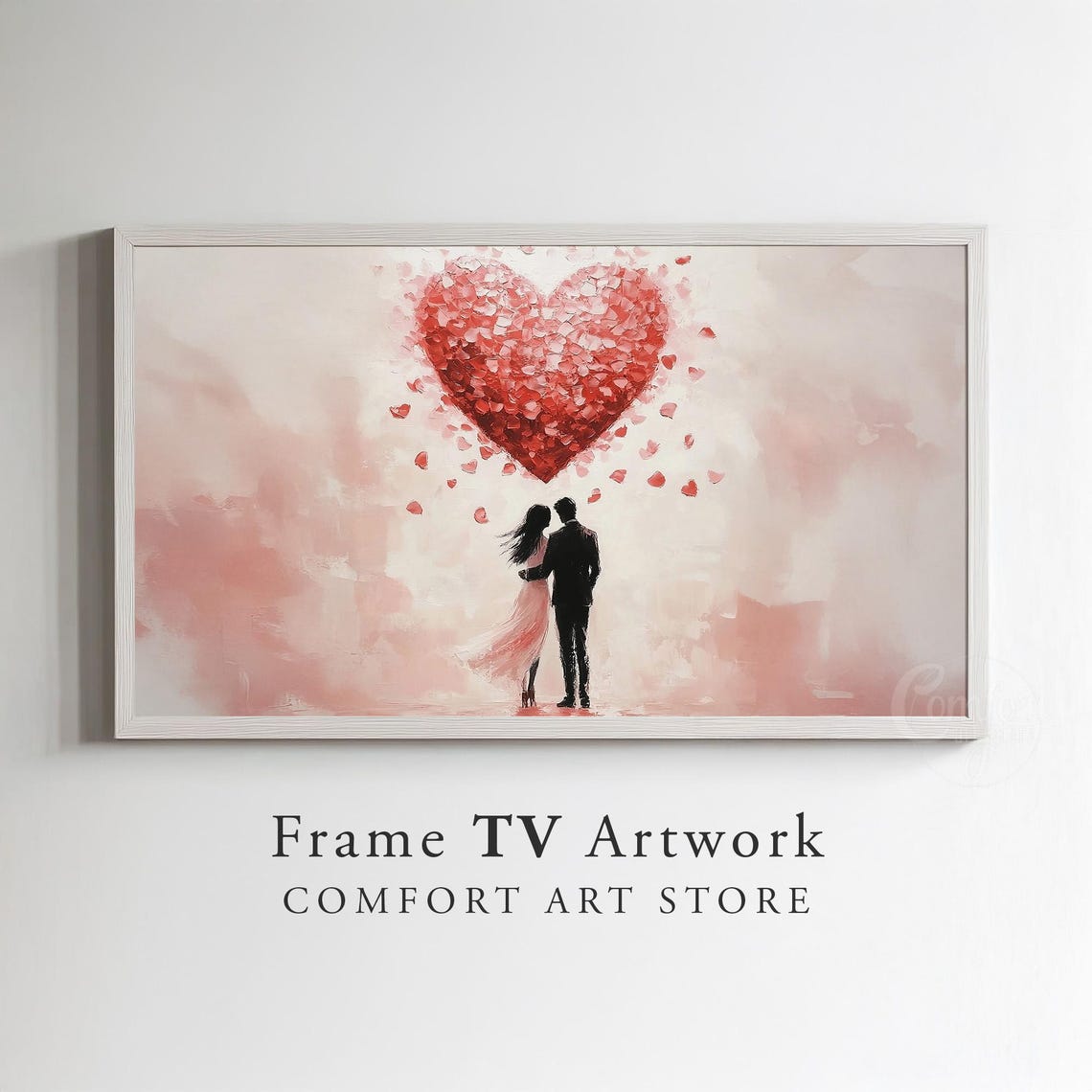 Couple Under Giant Red Petal Heart Romantic Valentines Art Poster - Image 4