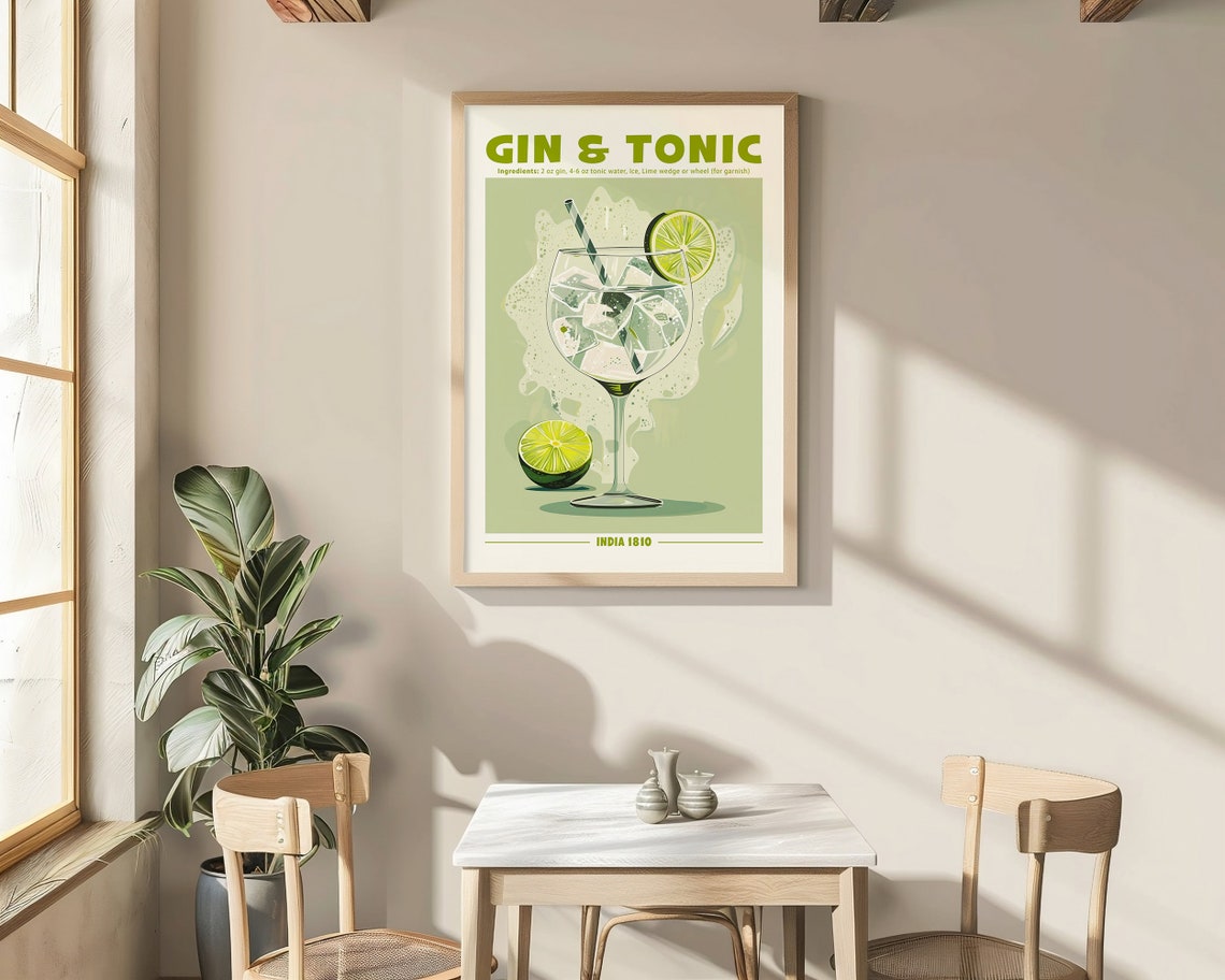 Gin and Tonic Cocktail Recipe Retro Kitchen Bar Decor Wall Art - Image 6