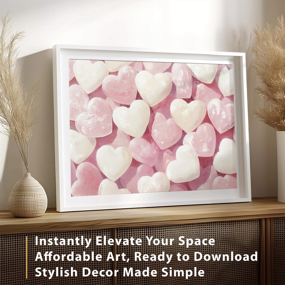 Valentines Pink White Candy Hearts Painting Sweet Romantic Wall Art - Image 2