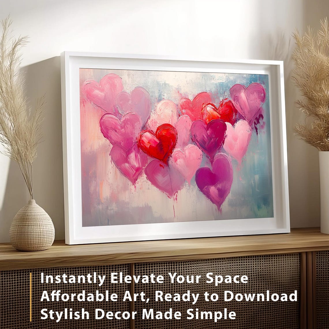 Cluster of Pink and Red Hearts Bold Impasto Valentine Art Poster - Image 8