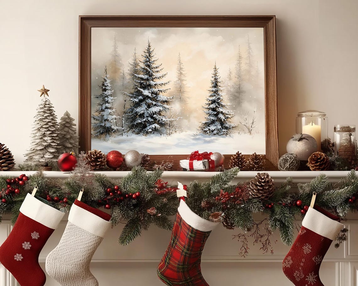 Snowy Pine Trees Standing In A Quiet Misty Winter Forest Wall Art - Image 3