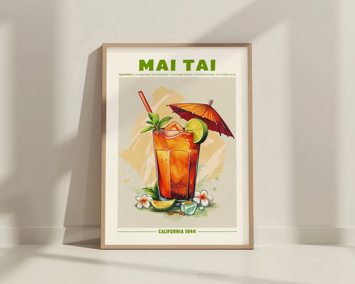 Mai Tai Classic Cocktail Recipe Retro Exhibition Tiki Bar Poster