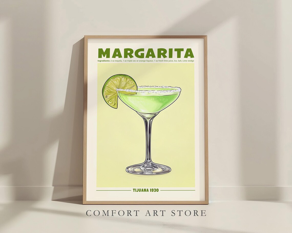 Margarita Cocktail Recipe Tijuana 1930 Retro Bar Decor Poster