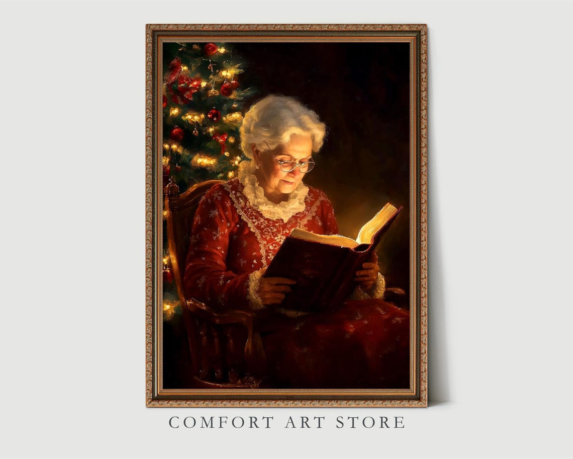 Mrs Claus Reading a Glowing Book Beside the Christmas Tree Poster - Image 8