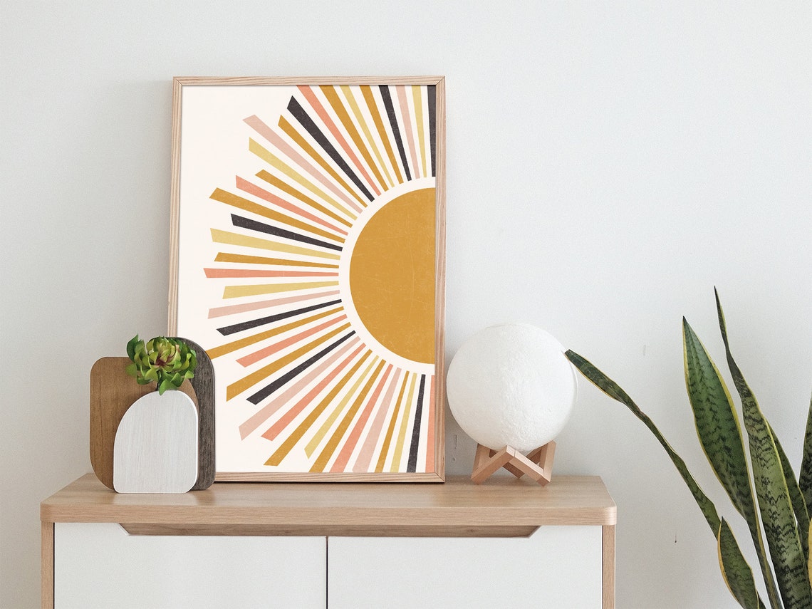 Boho Wall Art Print Boho Wall Decor Mid Century Modern Sunburst Illustration Sun Poster Minimalist Poster Boho Sunrise Art