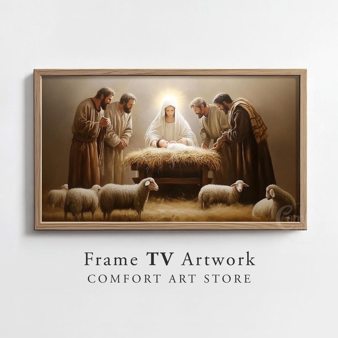 Nativity Scene Of Mary And Baby Jesus With Shepherds In Sepia Poster