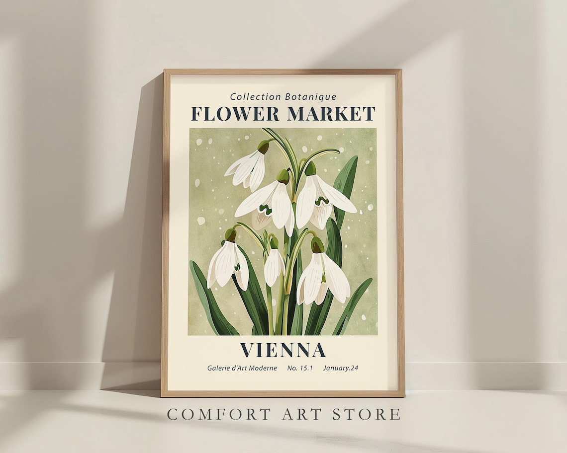 Vienna Flower Market Spring Snowdrop Travel Poster