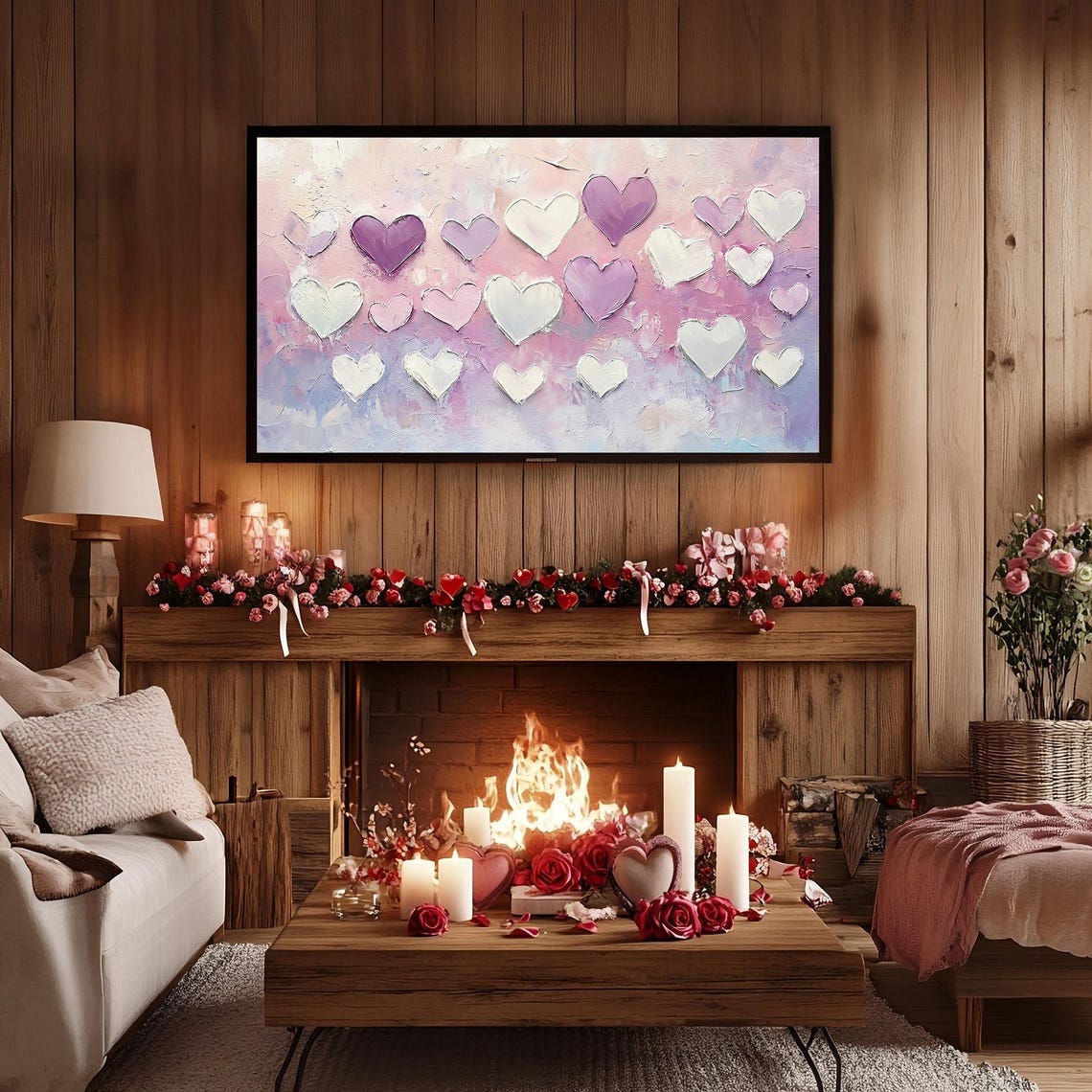 Purple Lavender Impasto Hearts Frame TV Art Romantic Pastel TV Poster - Image 2
