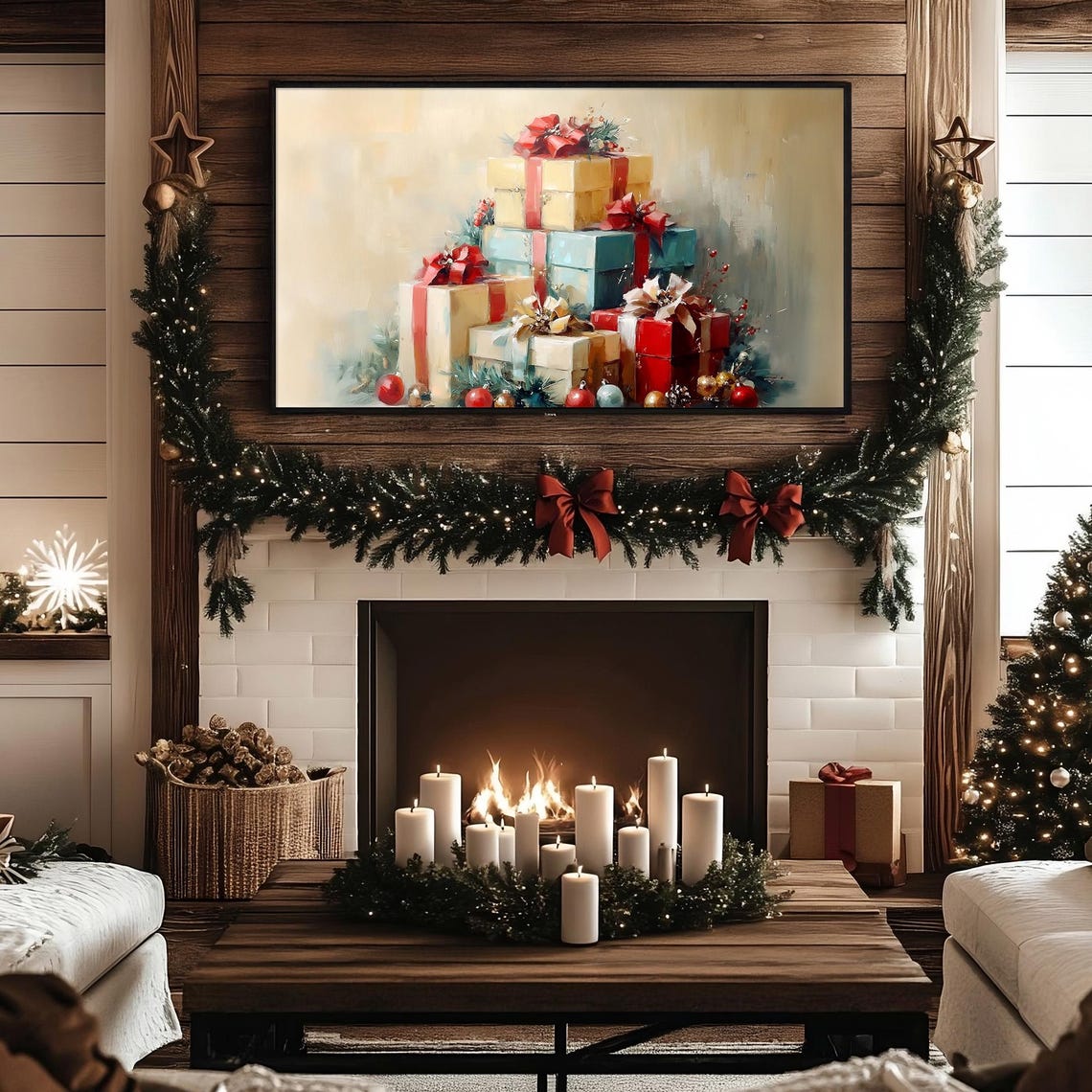 Gift Box Frame Tv Art Vintage Christmas Antique Christmas Ornament Christmas Painting Christmas Frame Tv Holiday Scene Winter Gifts - Image 3