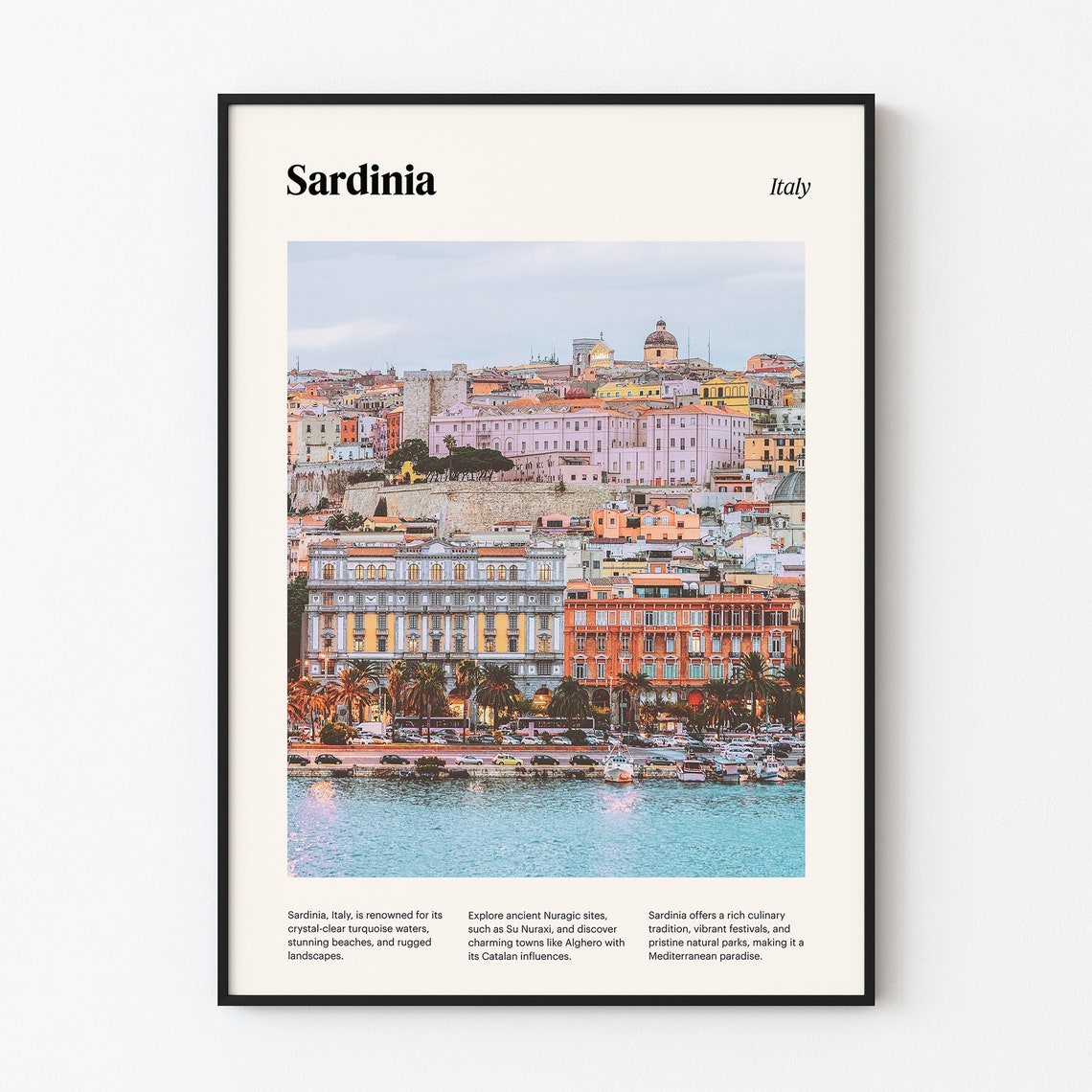 Sardinia Italy Colorful Waterfront Harbor Cityscape Dusk Poster - Image 4