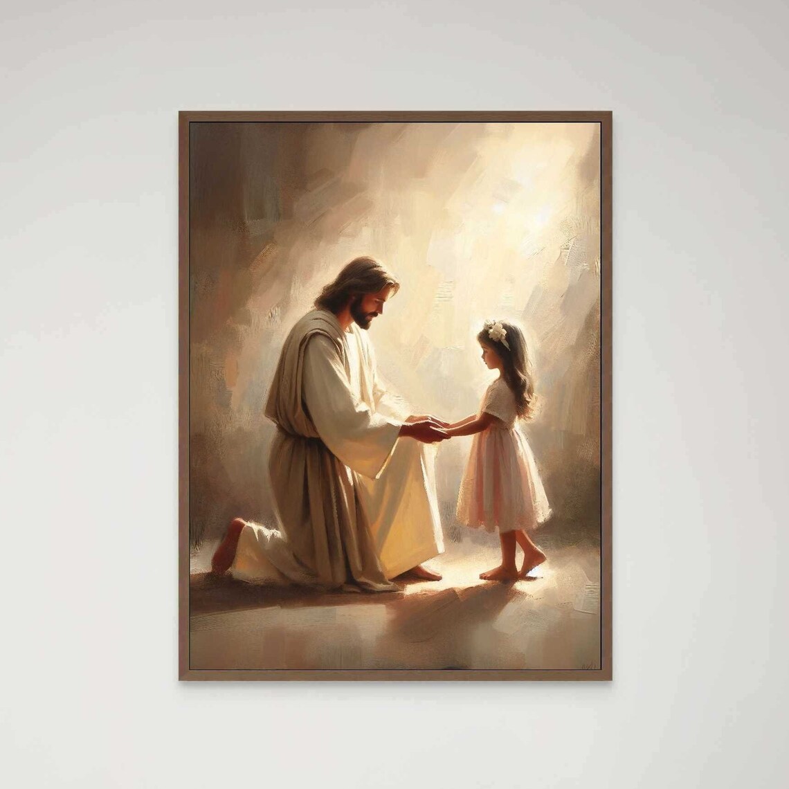 Gentle Saviour Jesus With Girl Christian Art Print